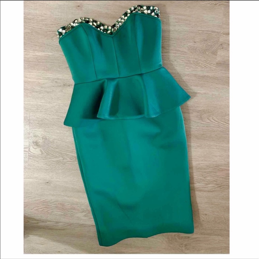 ASOS Green jeweled strapless peplum dress
